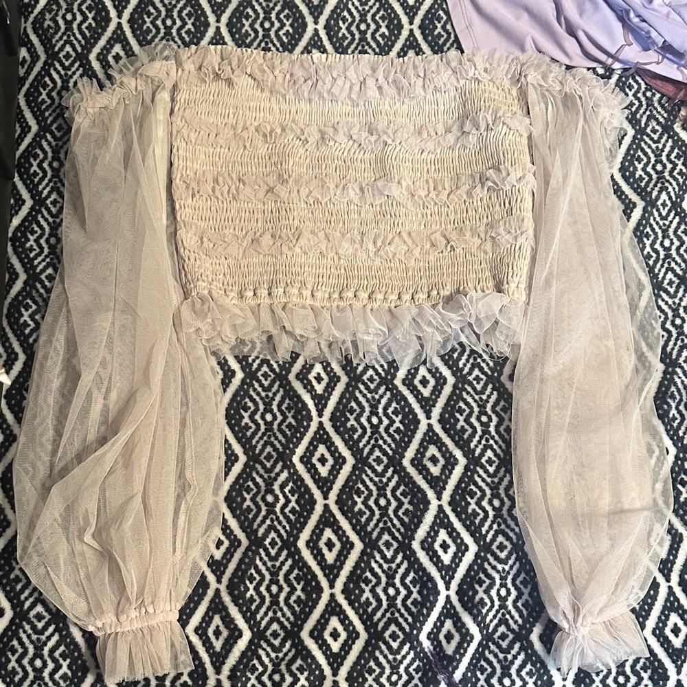 Sheer Off-Shoulder Top with Puff Sleeves